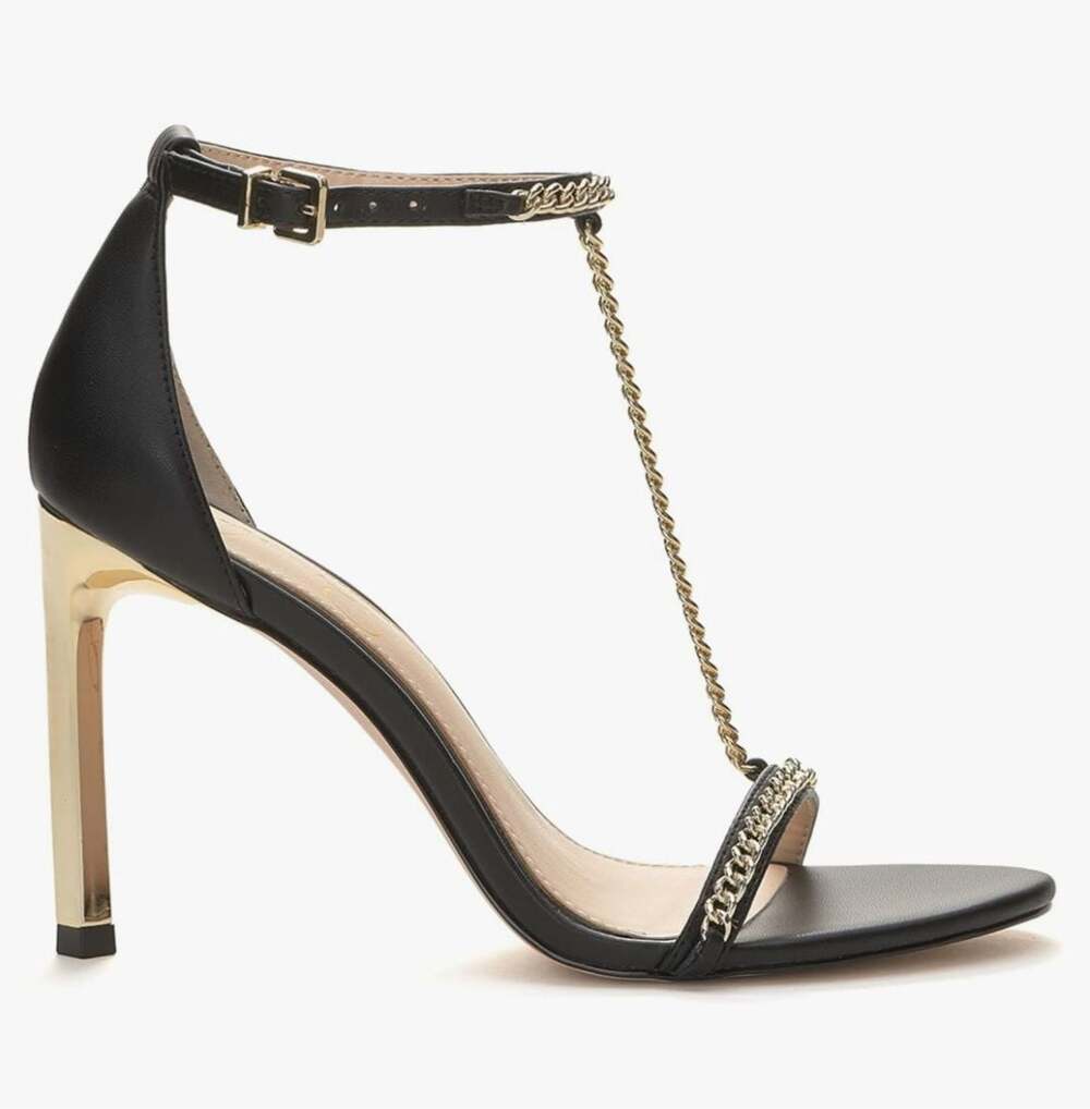 Jessica Simpson Qiven Chain T-Strap Dress Sandals,Black/Gold,9.5 - Picture 4 of 16